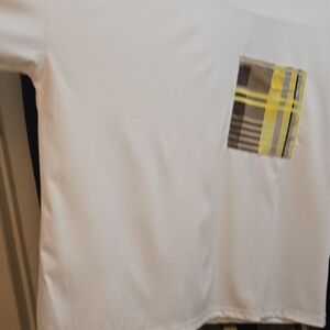 White Tee with Yellow Plaid Accent Pocket